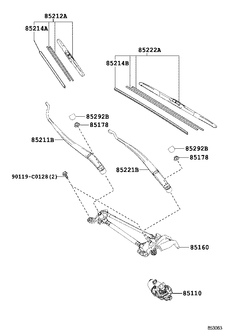 85221-0R040 ARM, FRONT WIPER, LH product image