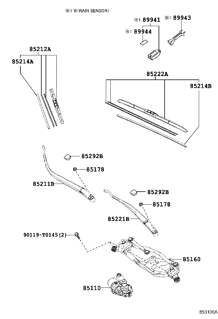 85211-02400 ARM, FRONT WIPER, RH product image