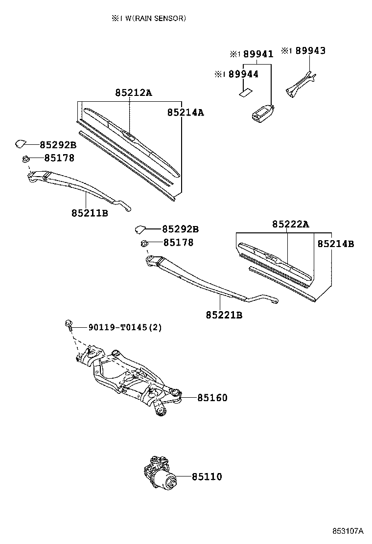 85211-02400 ARM, FRONT WIPER, RH product image
