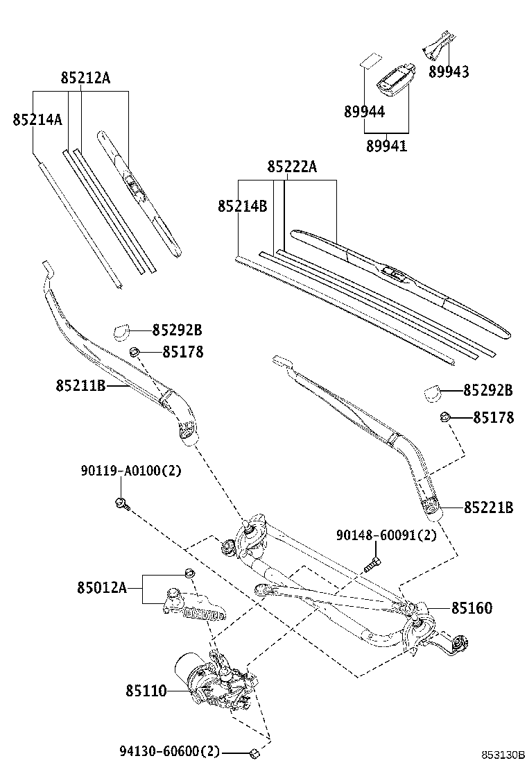 85221-0E050 ARM, FRONT WIPER, LH product image