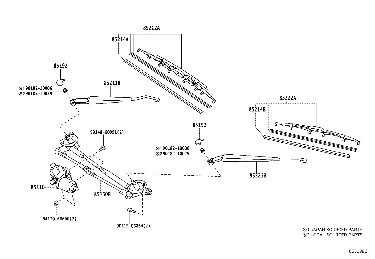 85221-26091 ARM, FRONT WIPER, LH product image