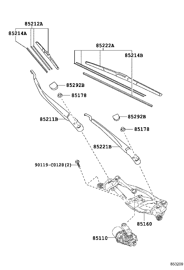 85221-02440 ARM, FRONT WIPER, LH product image