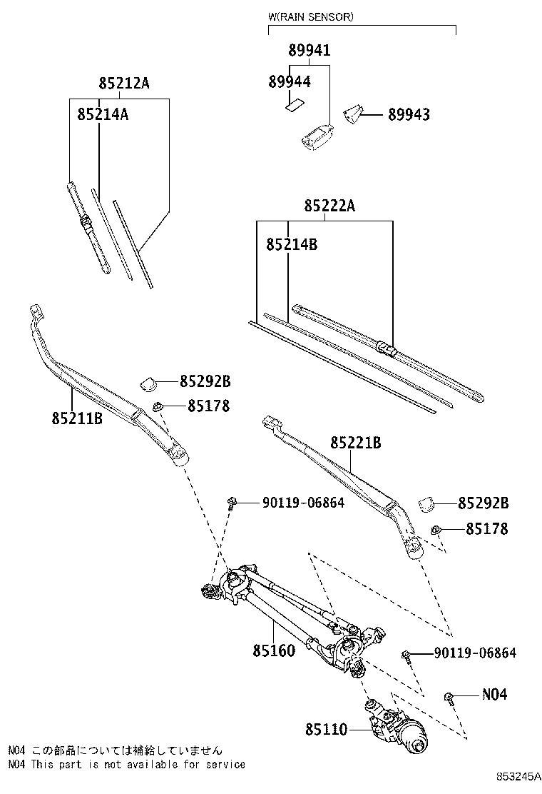 85221-78010 ARM, FRONT WIPER, LH product image