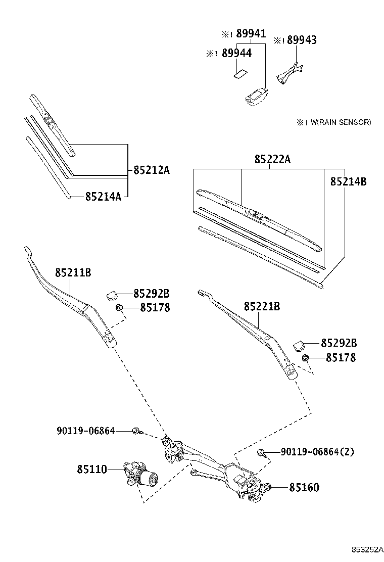 85211-24170 ARM, FRONT WIPER, RH product image