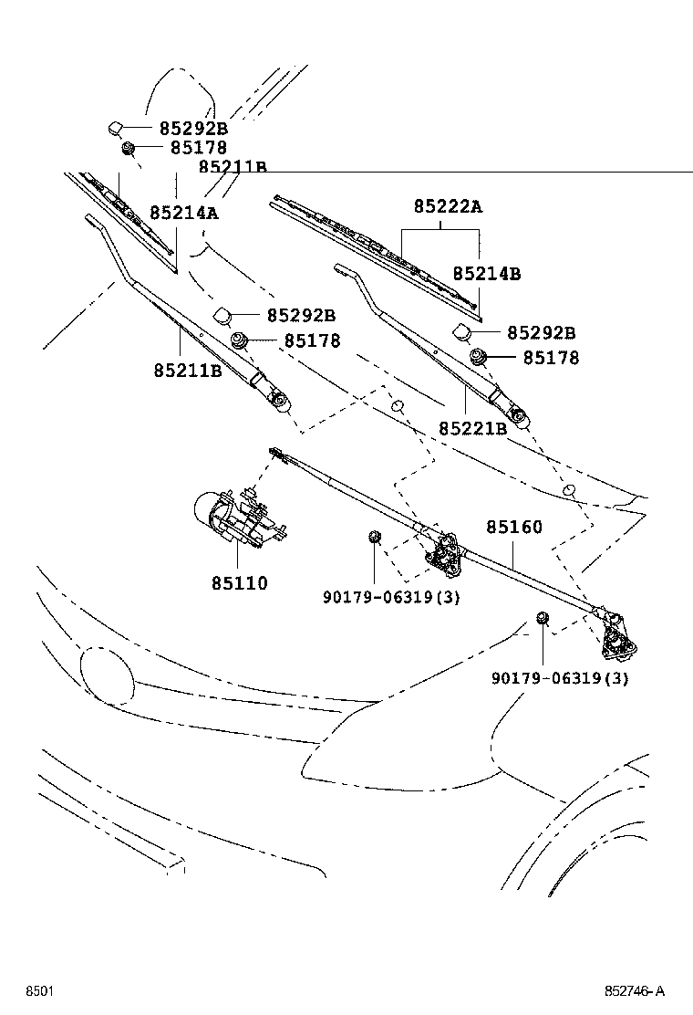 85211-BZ170 ARM, FRONT WIPER, LH product image