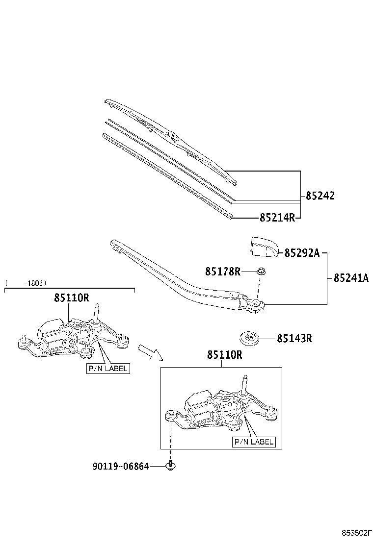 85130-47030 MOTOR ASSY, REAR WIPER product image