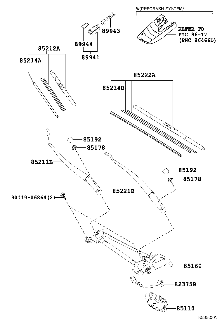 85221-42150 ARM, FRONT WIPER, LH product image