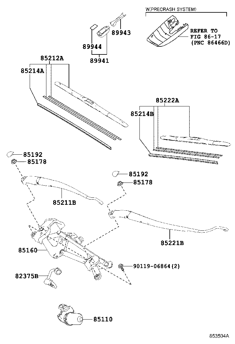 85221-42150 ARM, FRONT WIPER, LH product image