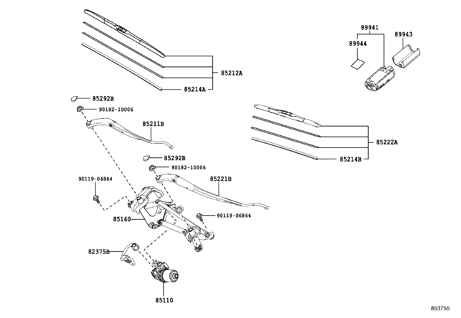 85221-48181 ARM, FRONT WIPER, LH product image