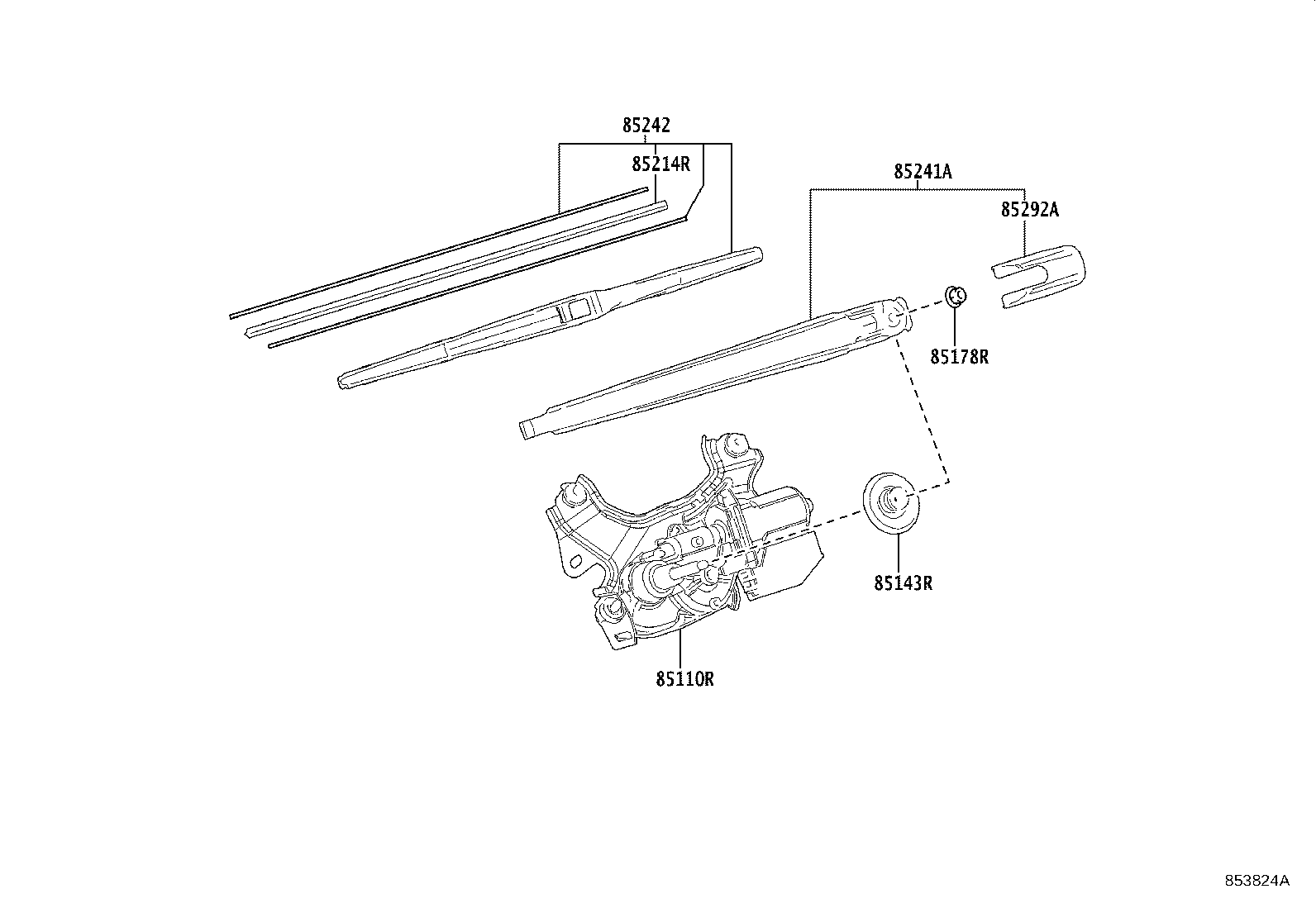 85130-15030 MOTOR ASSY, REAR WIPER product image