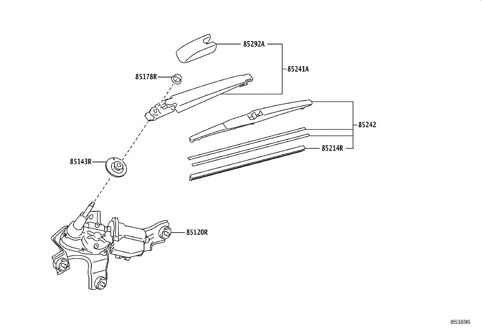 85130-48090 MOTOR AND BRACKET ASSY, REAR WIPER product image