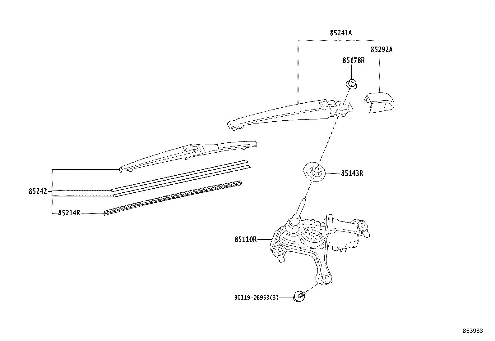 85130-76030 MOTOR ASSY, REAR WIPER product image