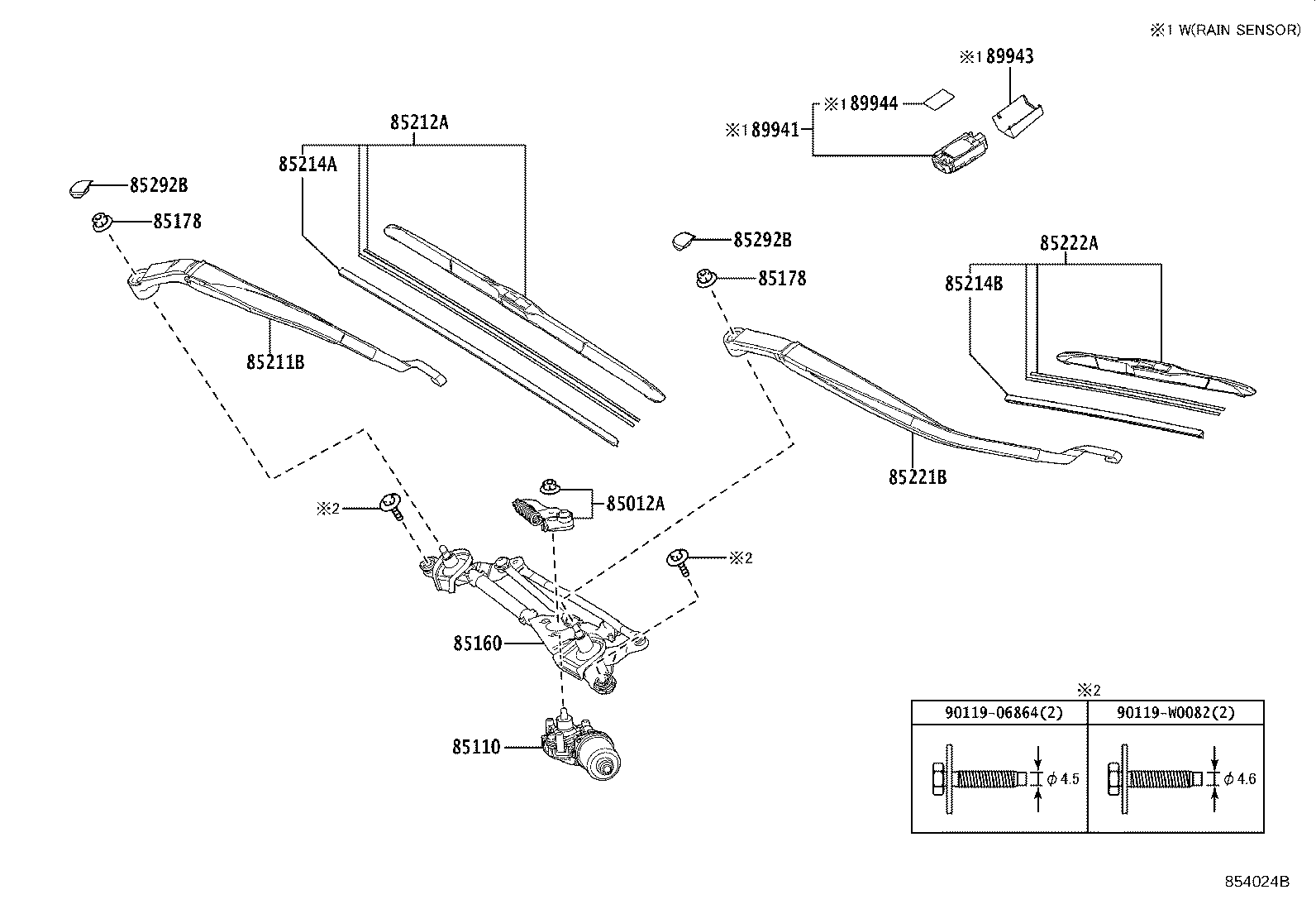 85221-02410 ARM, FRONT WIPER, LH product image