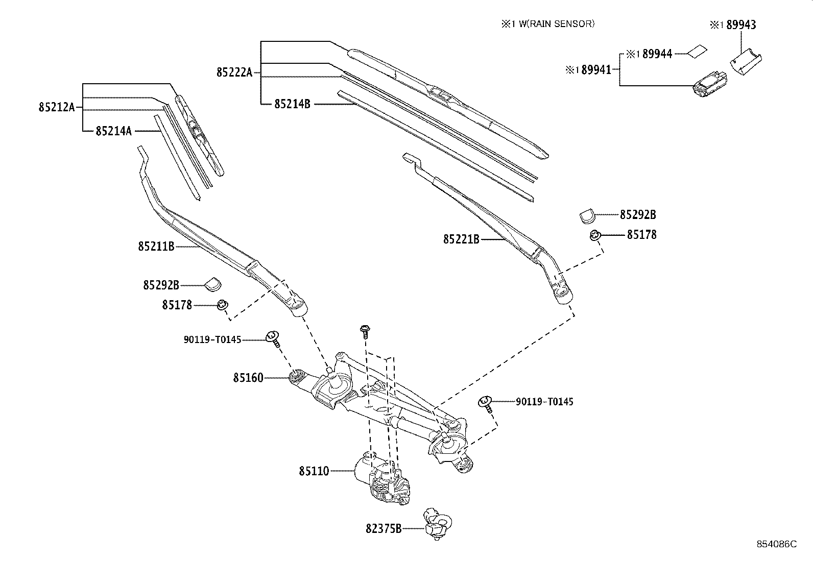 85221-02460 ARM, FRONT WIPER, LH product image