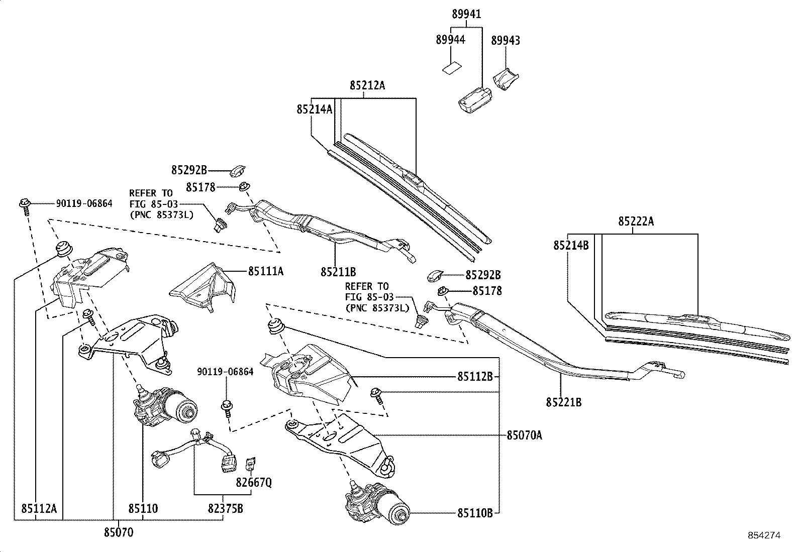 85070-11030 MOTOR & BRACKET ASSY, FRONT WIPER product image