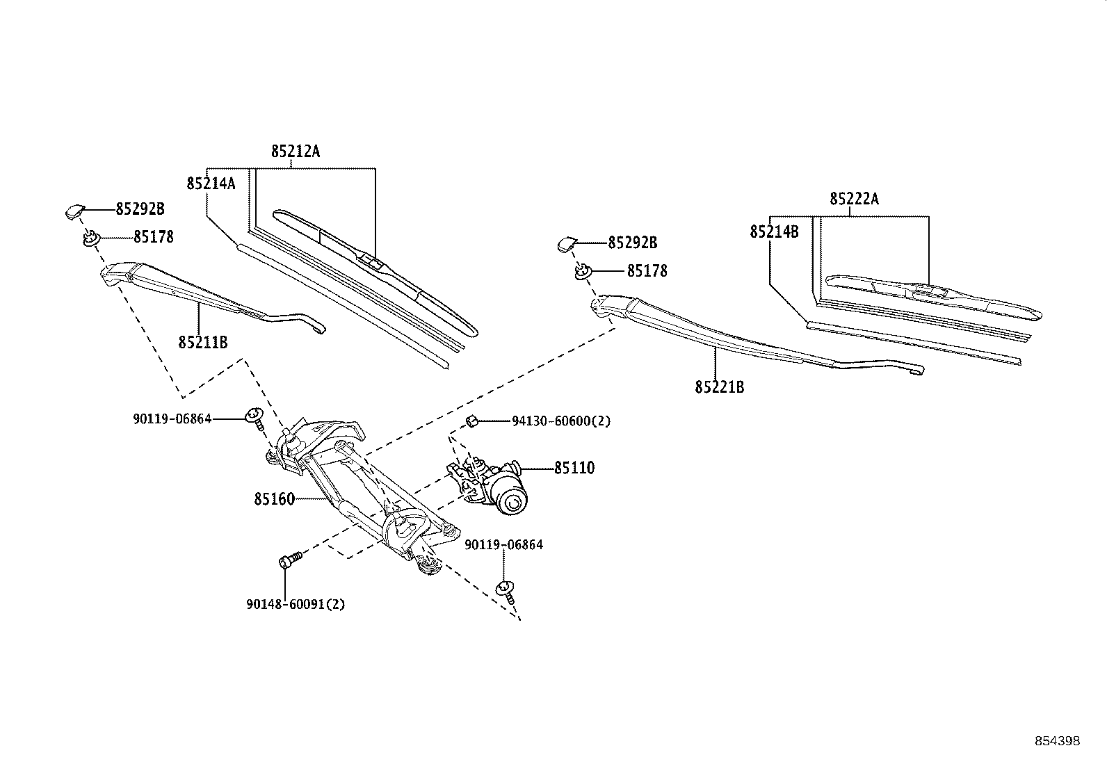 85221-52530 ARM, FRONT WIPER, LH product image