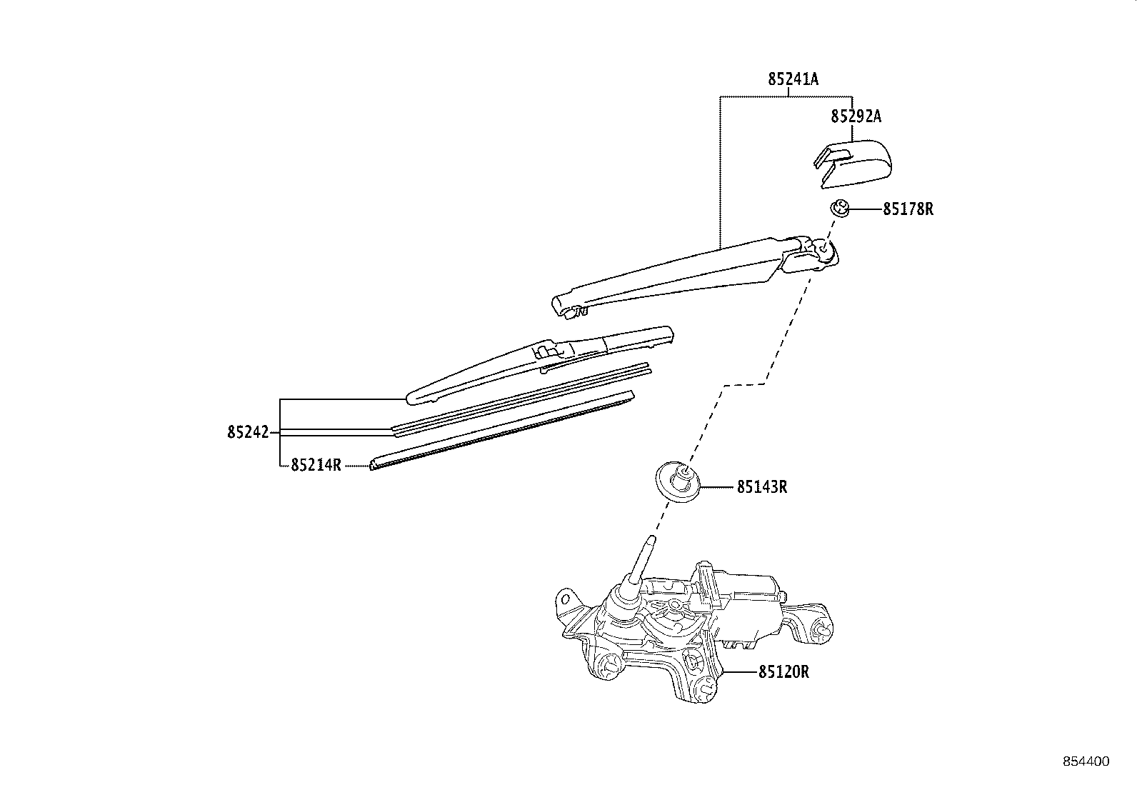 85130-52280 MOTOR AND BRACKET ASSY, REAR WIPER product image