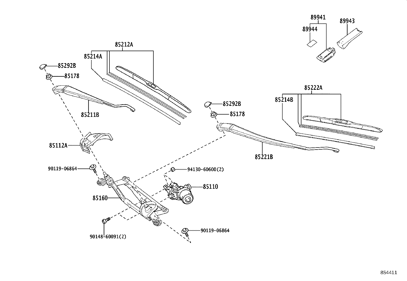 85221-K0010 ARM, FRONT WIPER, LH product image