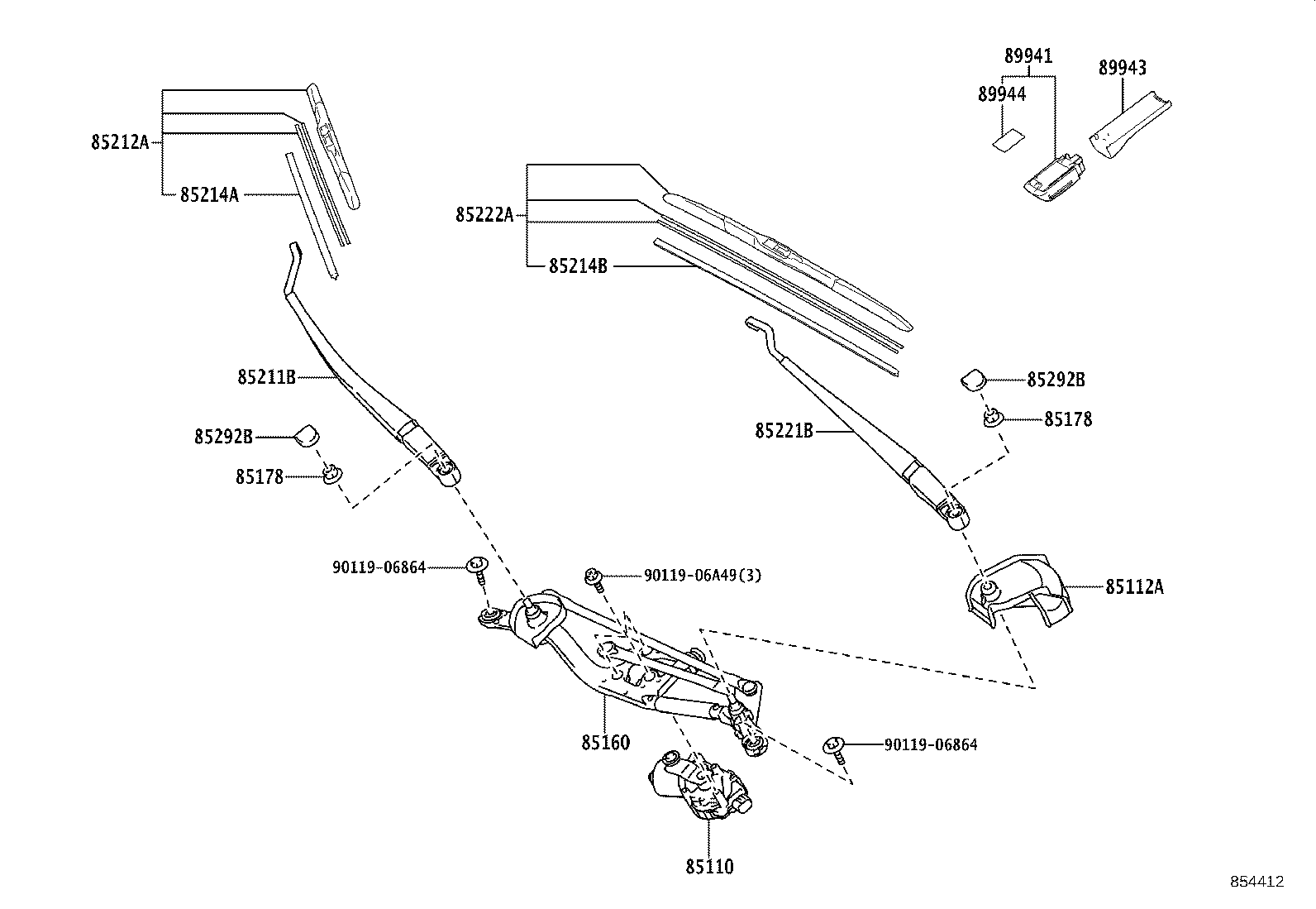 85221-K0010 ARM, FRONT WIPER, LH product image
