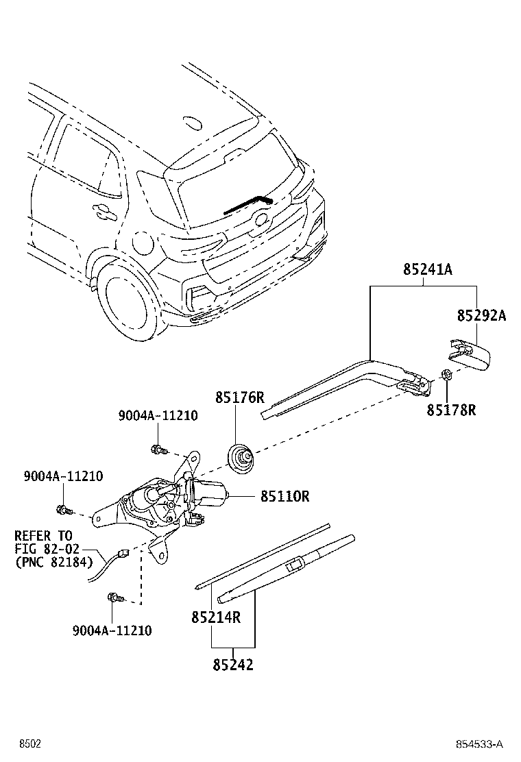 85130-BZ180 MOTOR ASSY, REAR WIPER product image