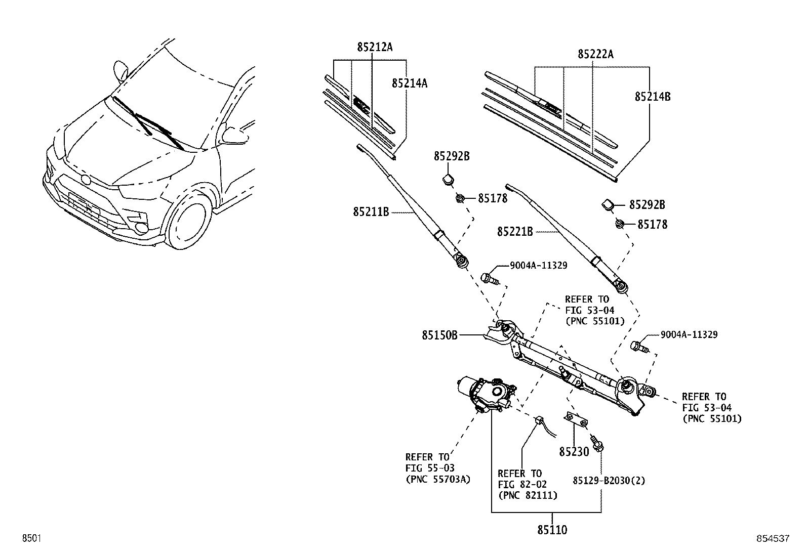85211-BZ320 ARM, FRONT WIPER, LH product image