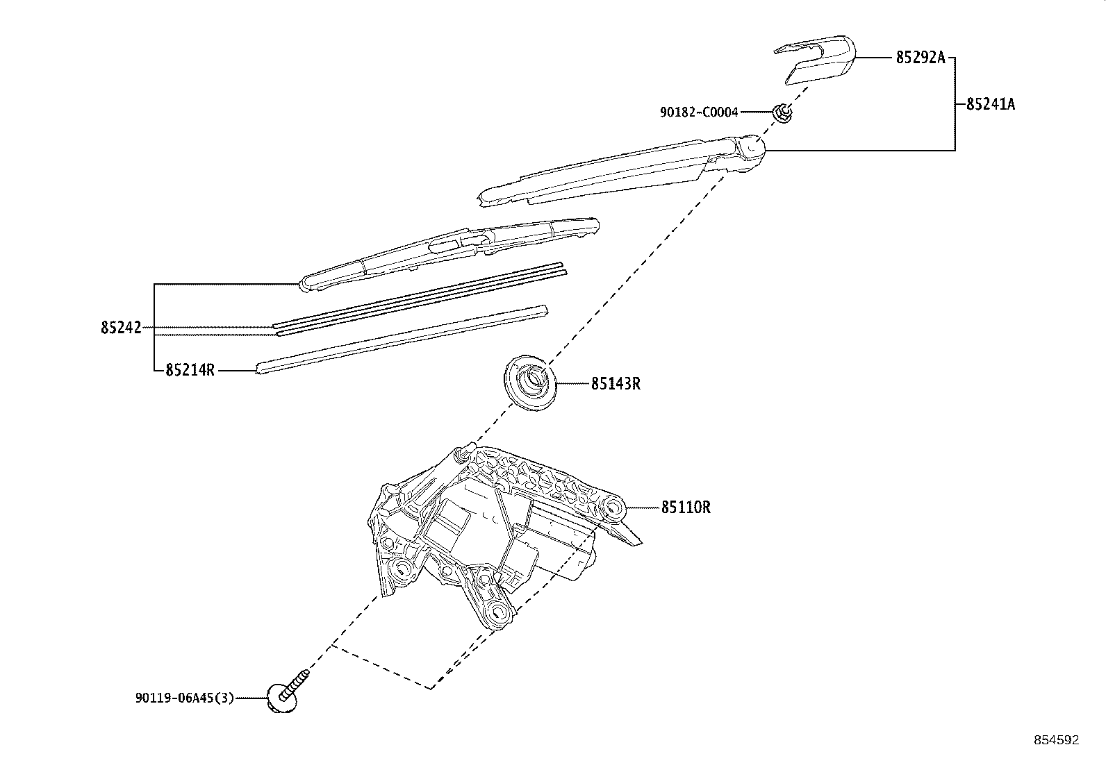 85241-0E110 ARM, REAR WIPER product image