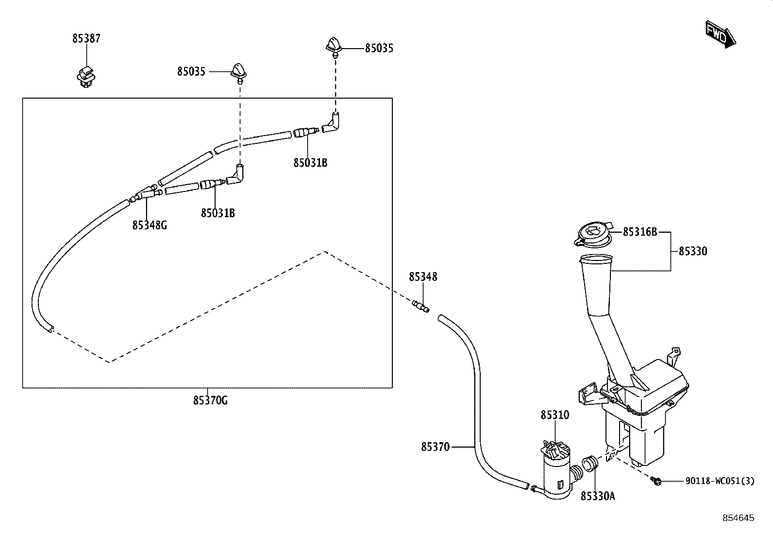 85330-WC008 MOTOR AND PUMP ASSY, WINDSHIELD WASHER product image