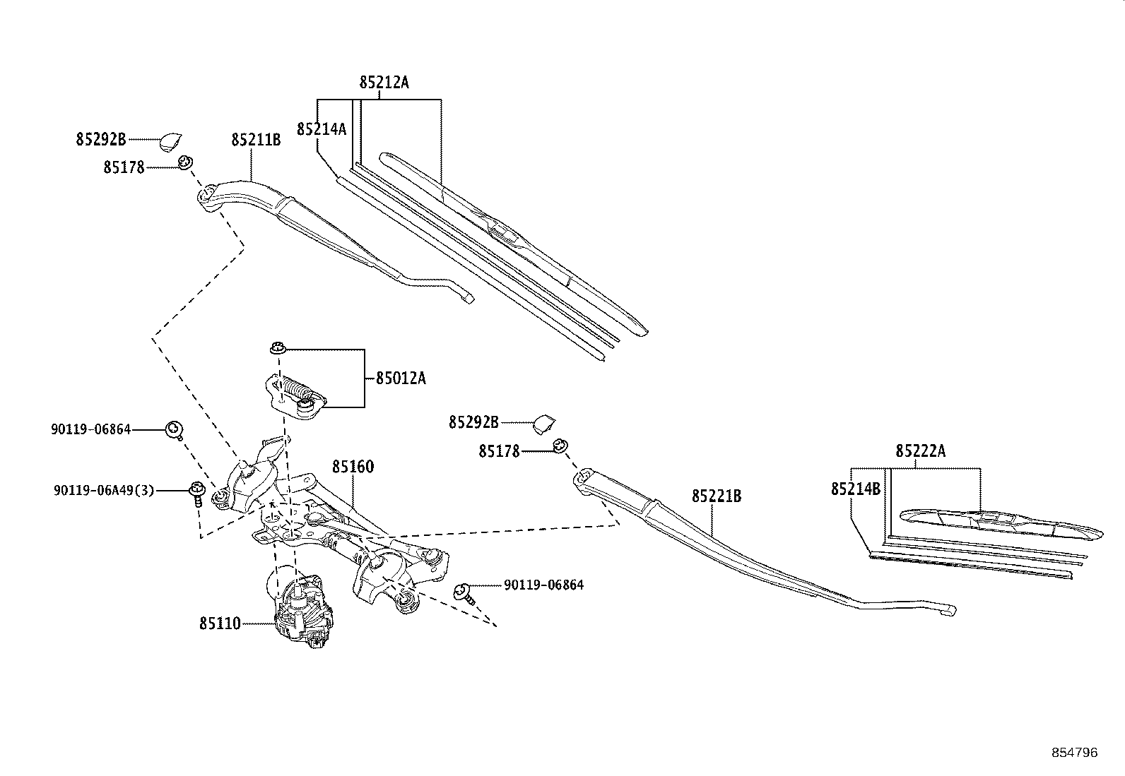85211-V1010 ARM, FRONT WIPER, RH product image