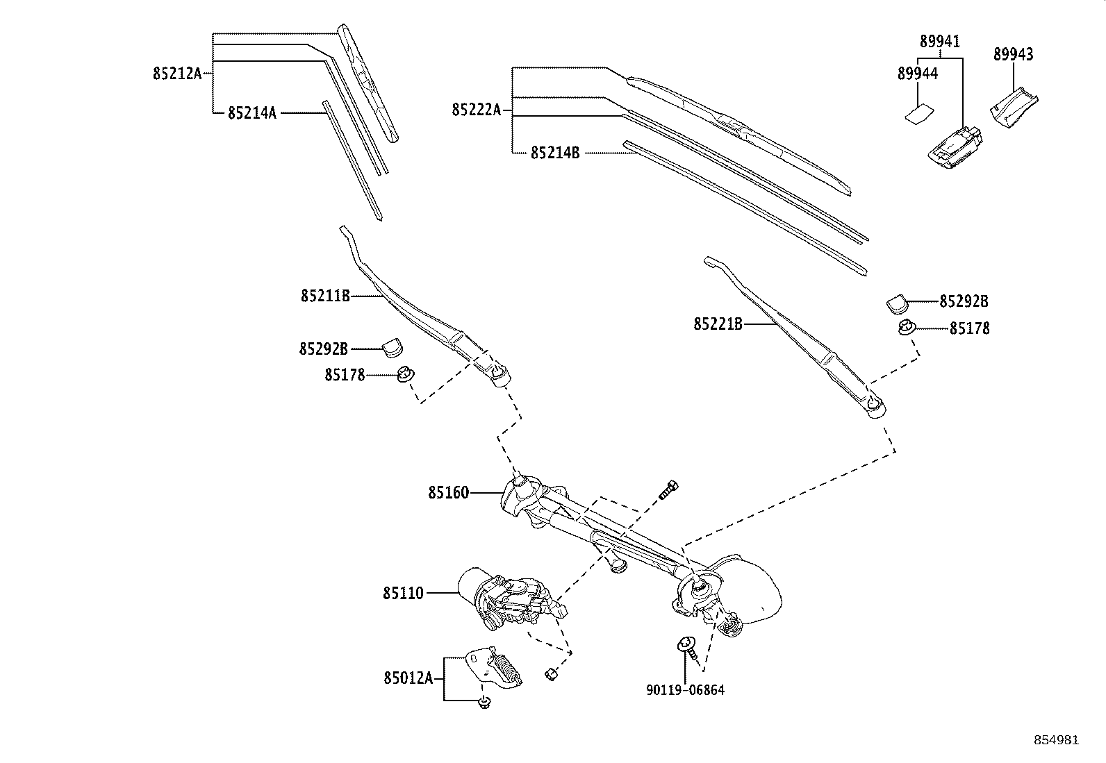 85221-46080 ARM, FRONT WIPER, LH product image