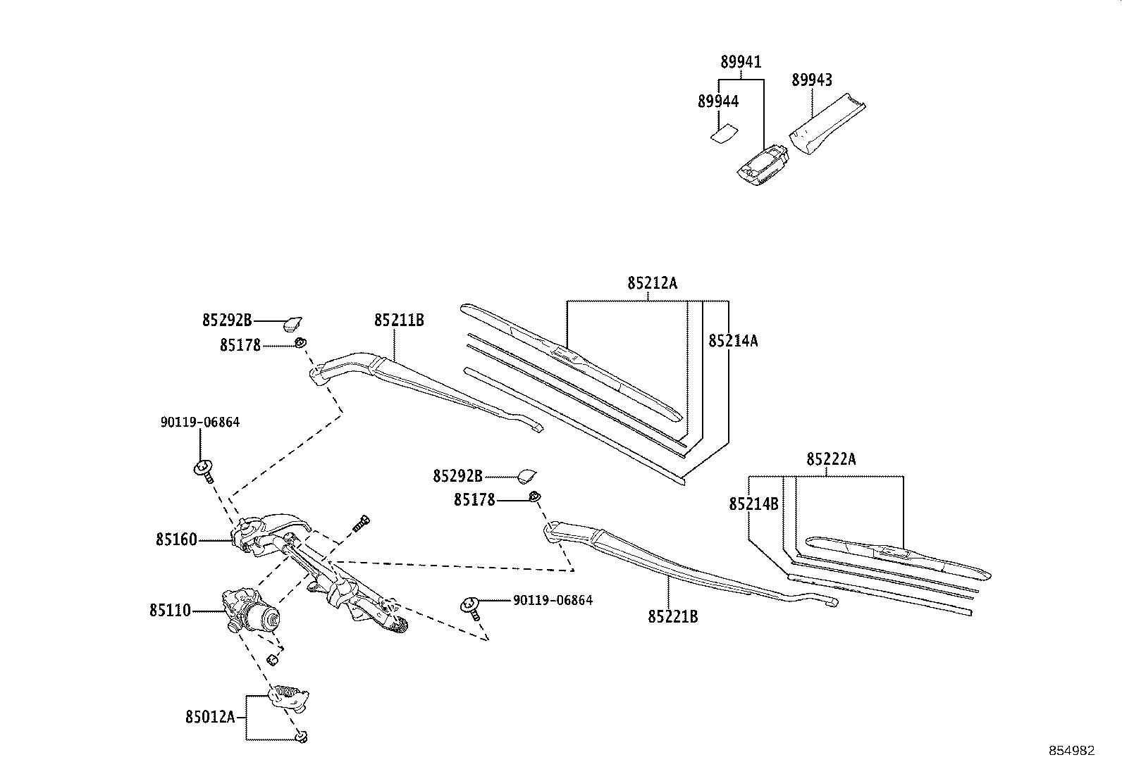 85221-46080 ARM, FRONT WIPER, LH product image