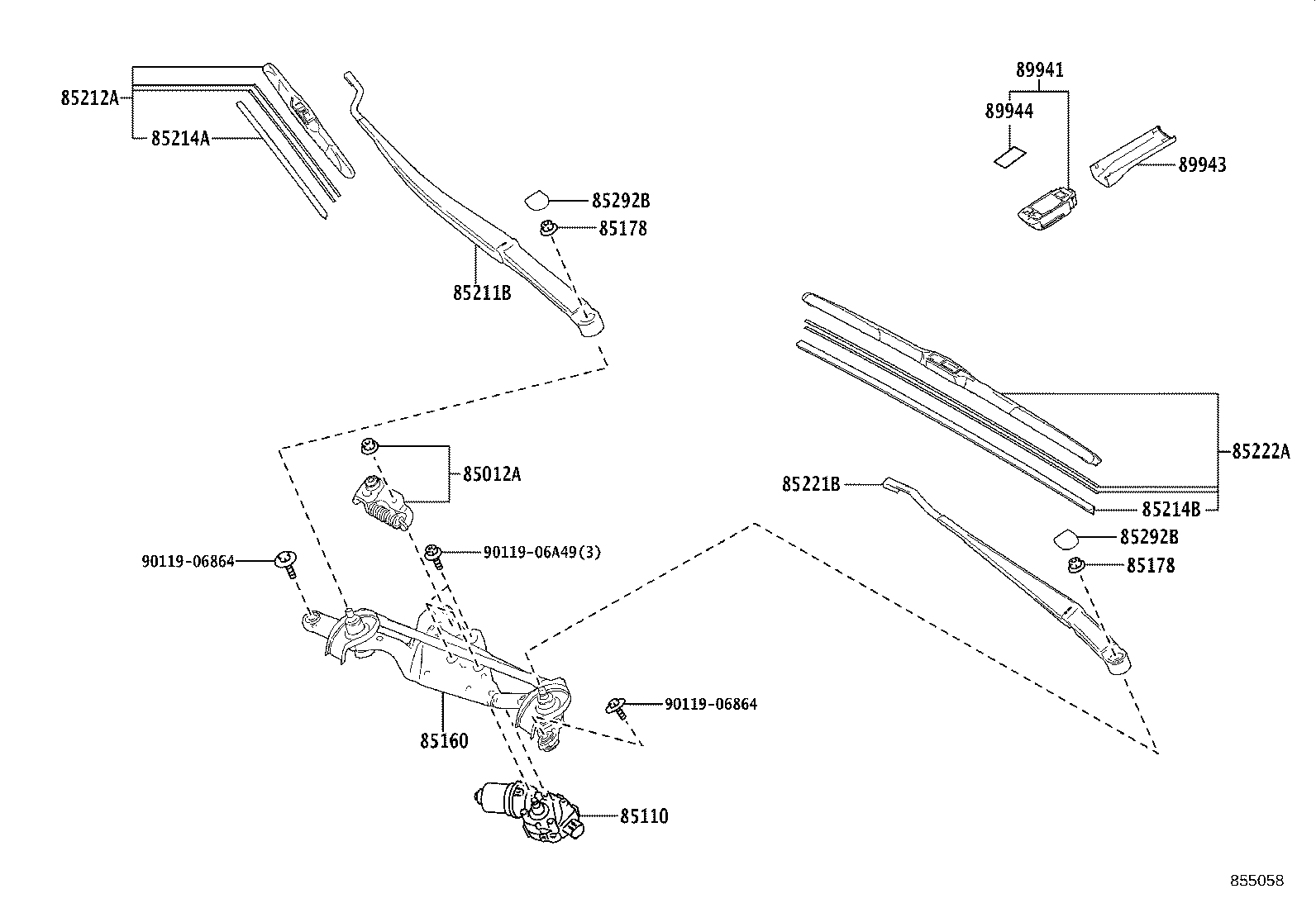 85221-47210 ARM, FRONT WIPER, LH product image