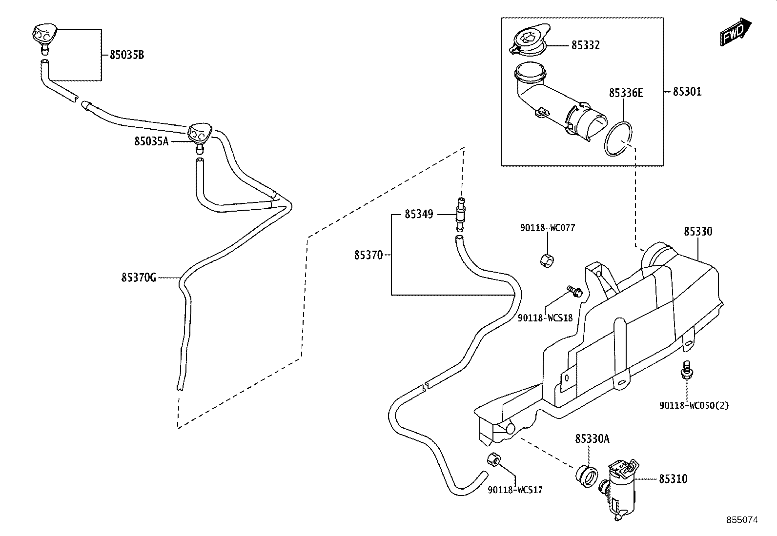 85330-WC019 MOTOR AND PUMP ASSY, WINDSHIELD WASHER product image
