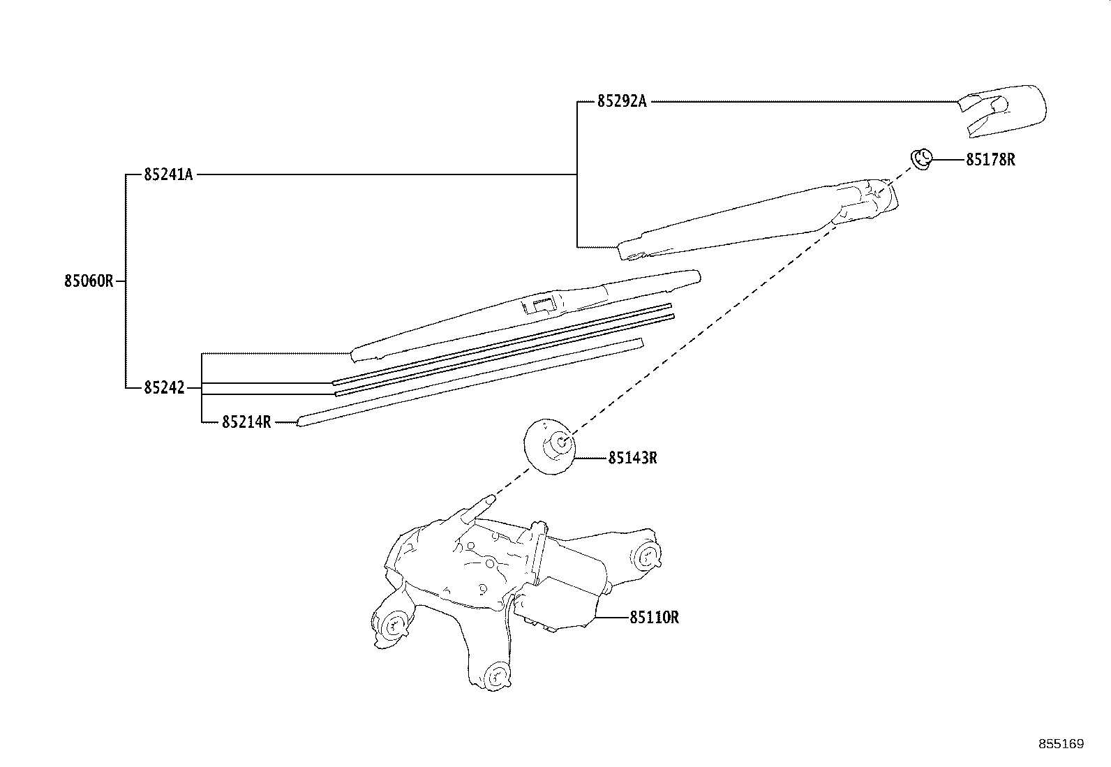 85130-0E190 MOTOR ASSY, REAR WIPER product image