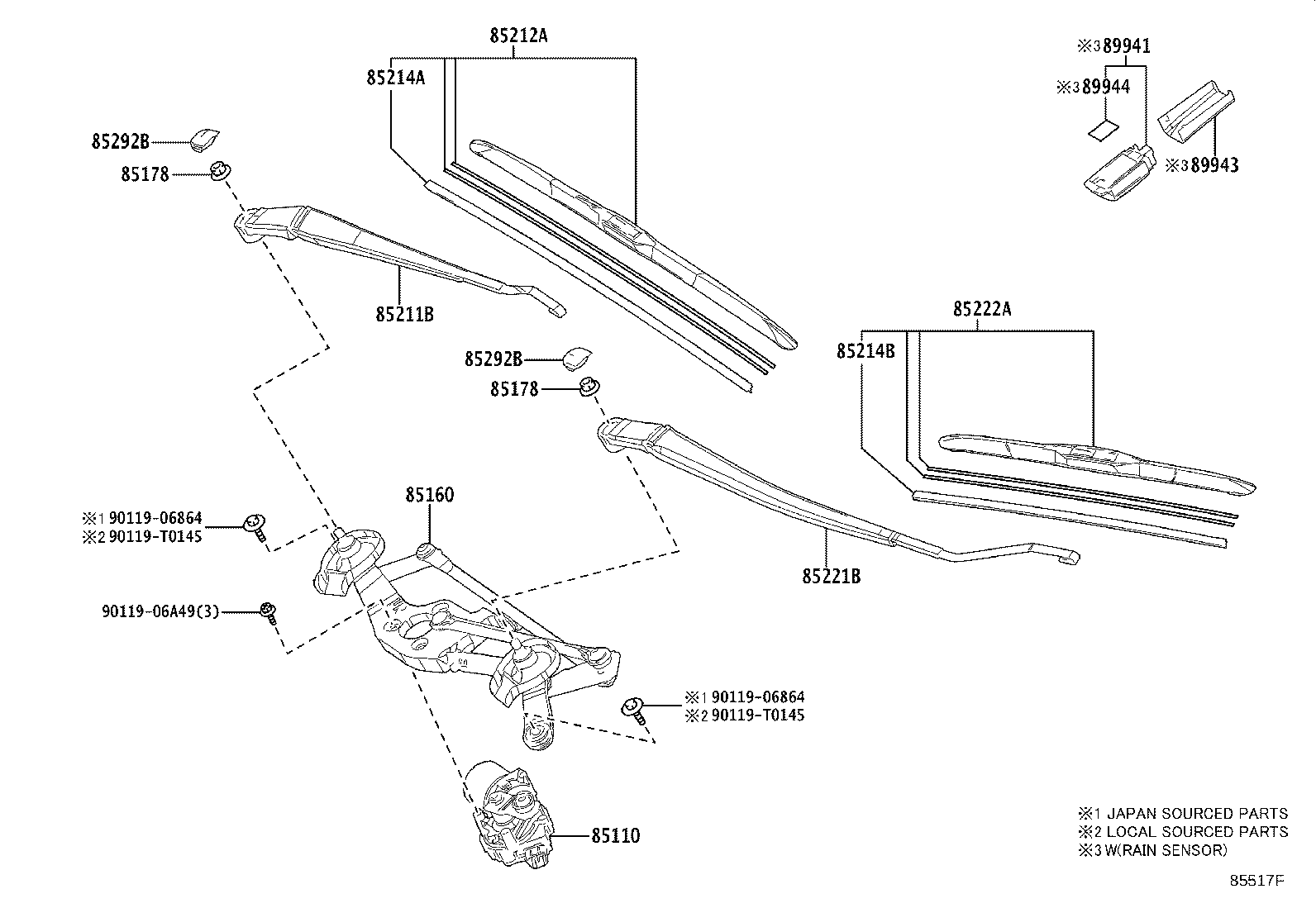 85221-0A020 ARM, FRONT WIPER, LH product image