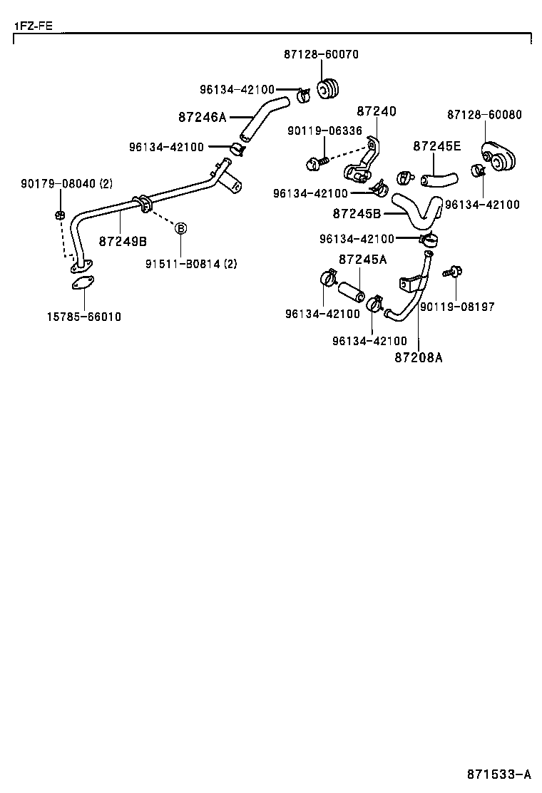 87245-60440 HOSE, REAR HEATER WATER OUTLET, E (TO ENGINE) product image