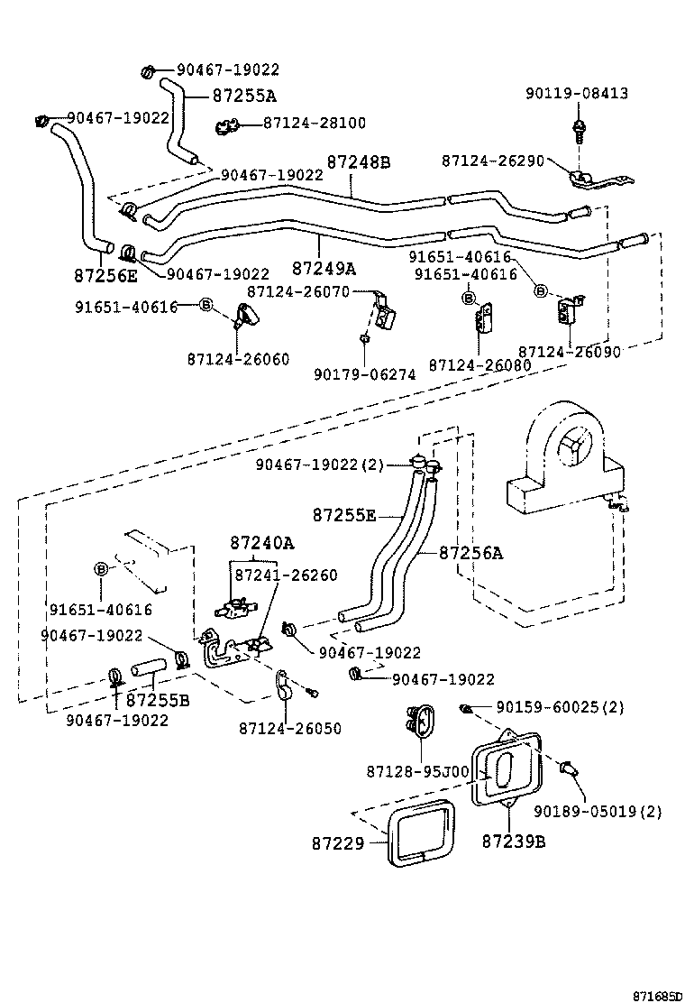 87245-26250 HOSE, REAR HEATER WATER OUTLET, E (TO ENGINE) product image