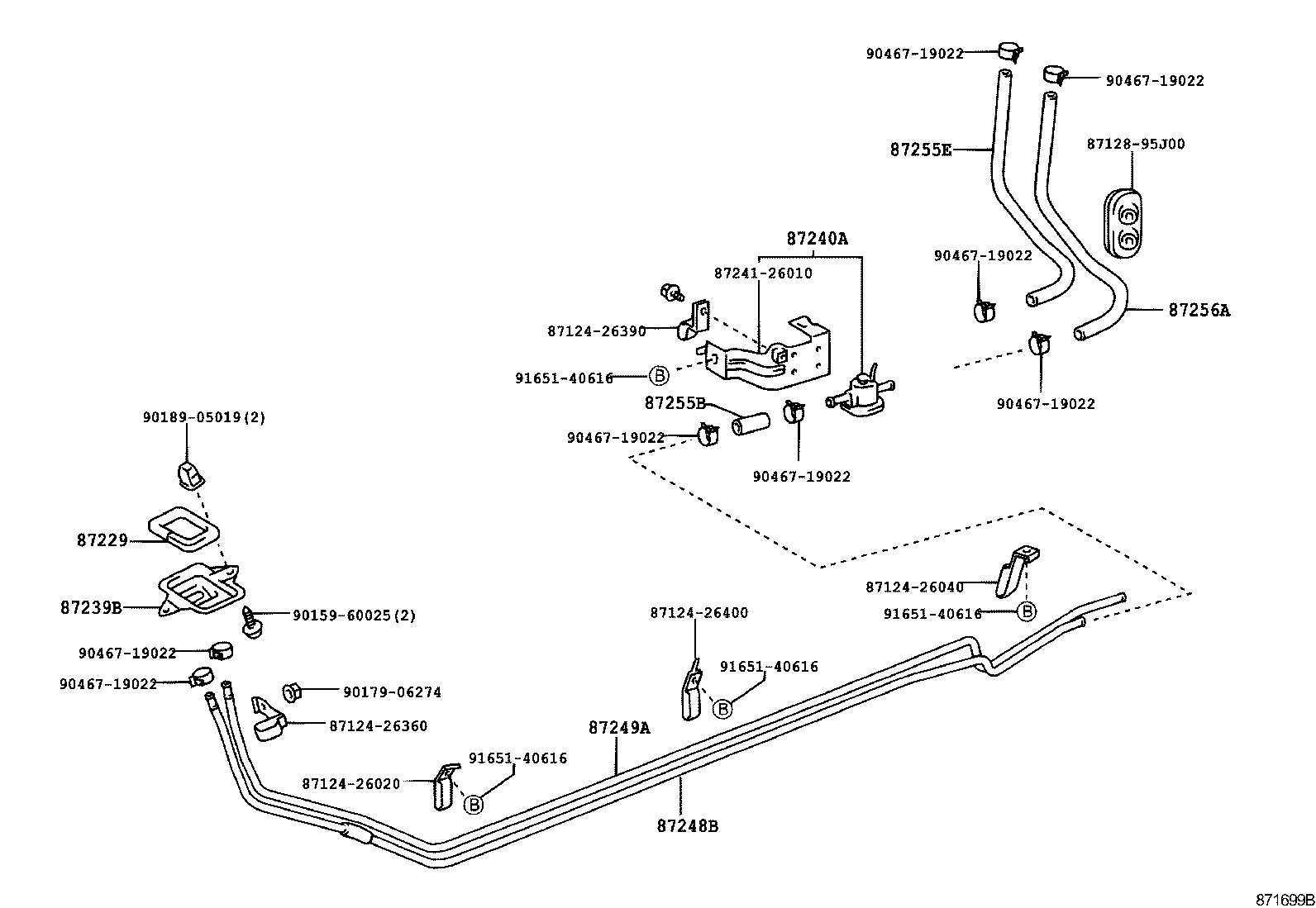 87245-2F610 HOSE, REAR HEATER WATER OUTLET, E (TO ENGINE) product image
