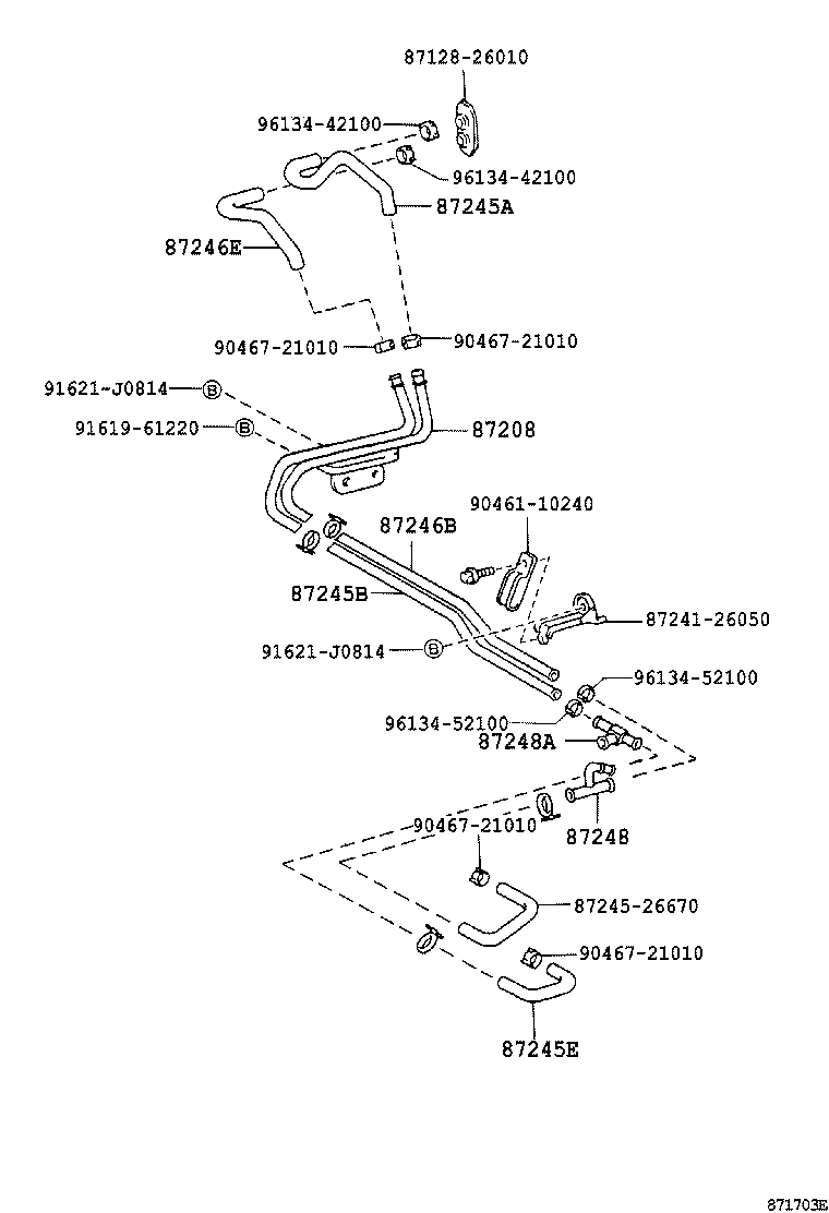 87245-26250 HOSE, REAR HEATER WATER OUTLET, E (TO ENGINE) product image