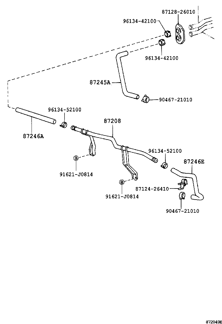 87245-26250 HOSE, REAR HEATER WATER OUTLET, E (TO ENGINE) product image