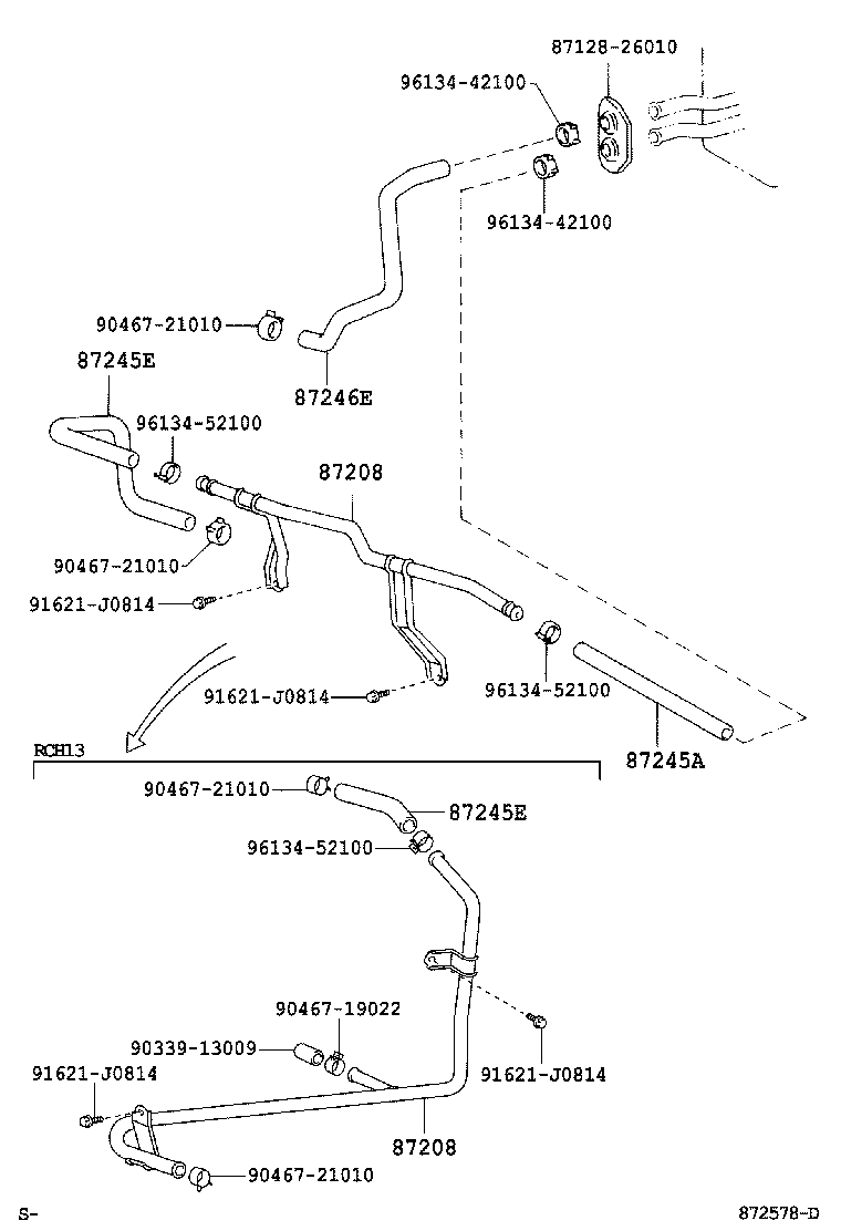 87245-26250 HOSE, REAR HEATER WATER OUTLET, E (TO ENGINE) product image