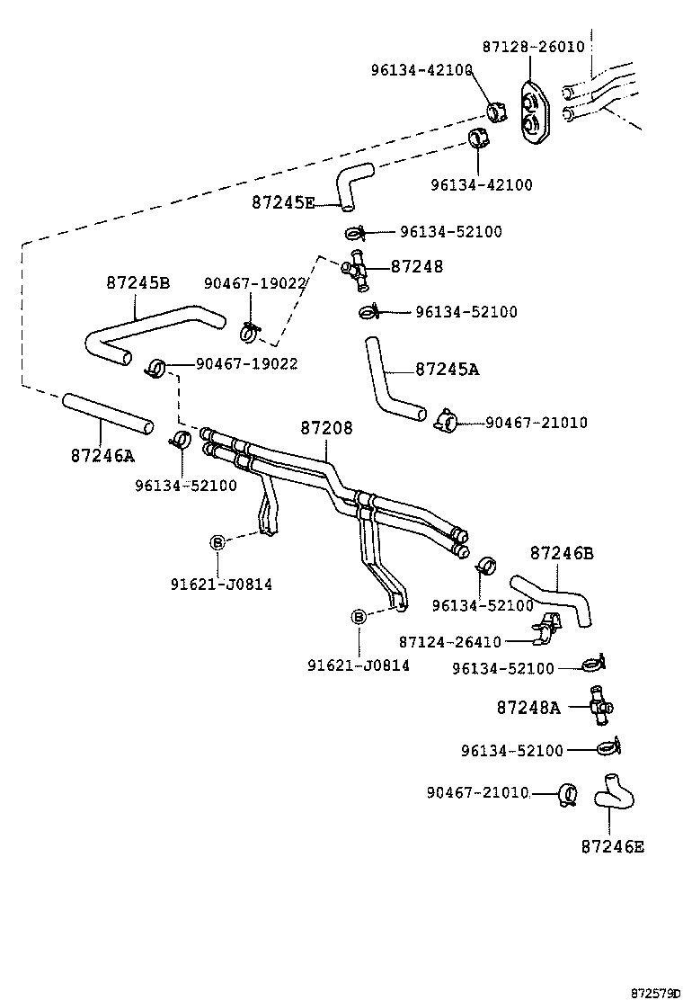 87245-26250 HOSE, REAR HEATER WATER OUTLET, E (TO ENGINE) product image
