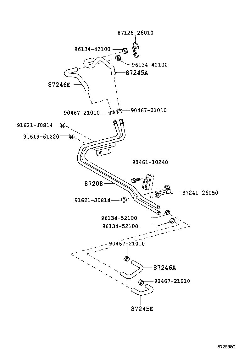87245-26250 HOSE, REAR HEATER WATER OUTLET, E (TO ENGINE) product image