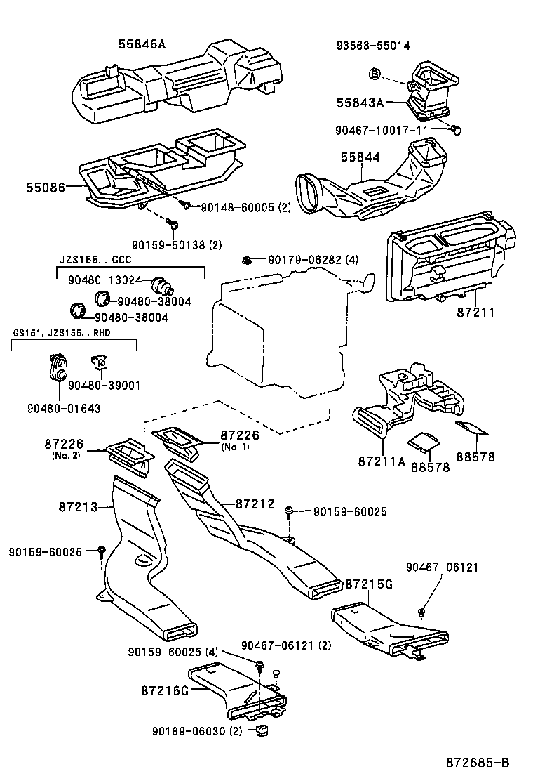 55843-30190 DUCT, HEATER TO REGISTER, NO.1 product image