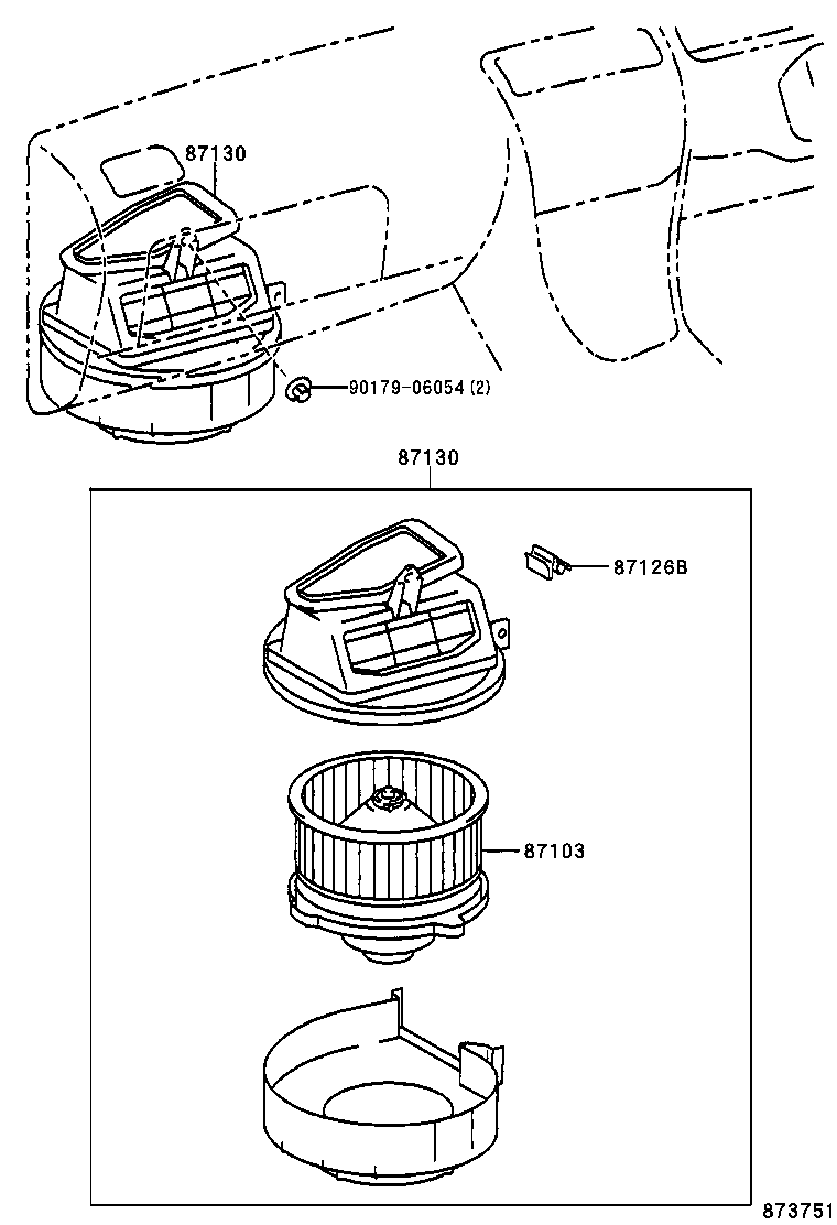 87103-05020 MOTOR SUB-ASSY, HEATER BLOWER, W/FAN product image