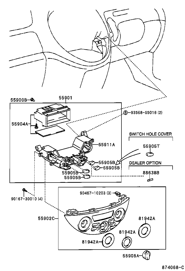 55911-28010 BASE, HEATER CONTROL product image