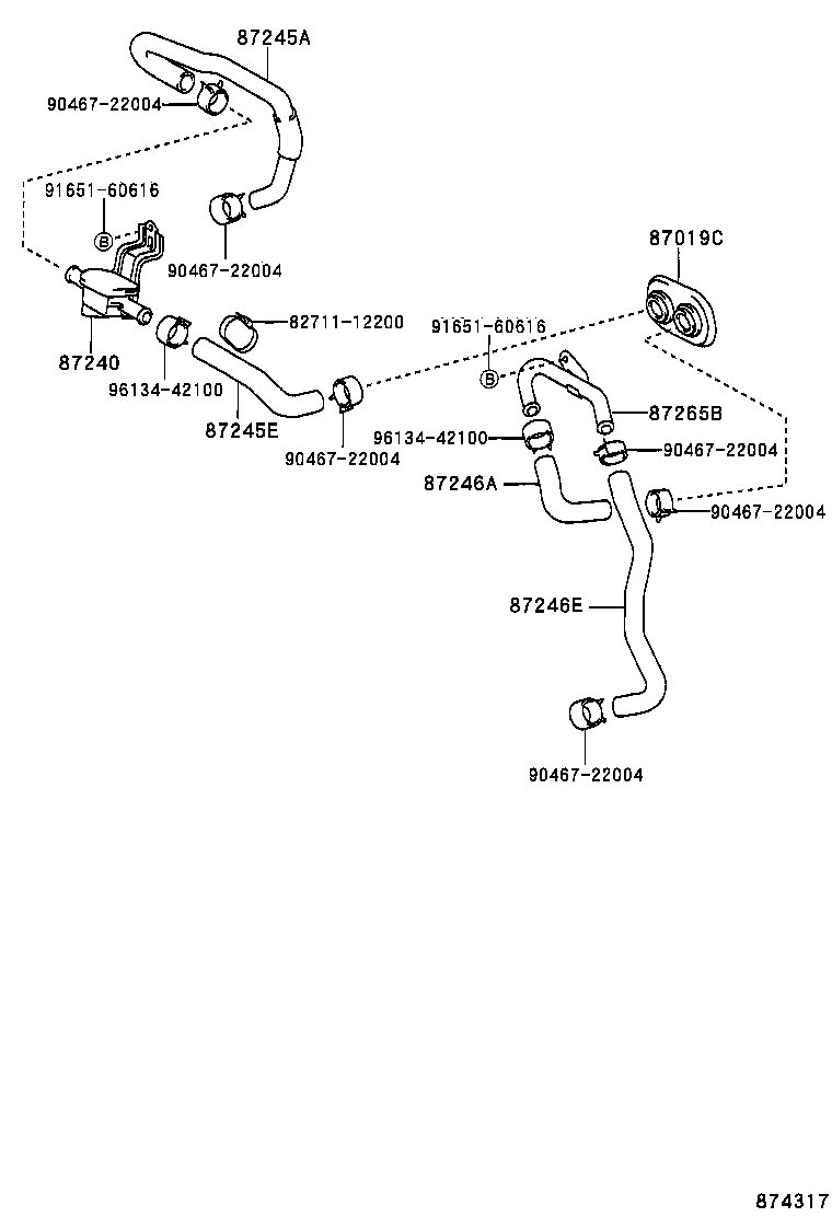 87245-35810 HOSE, REAR HEATER WATER OUTLET, E (TO ENGINE) product image