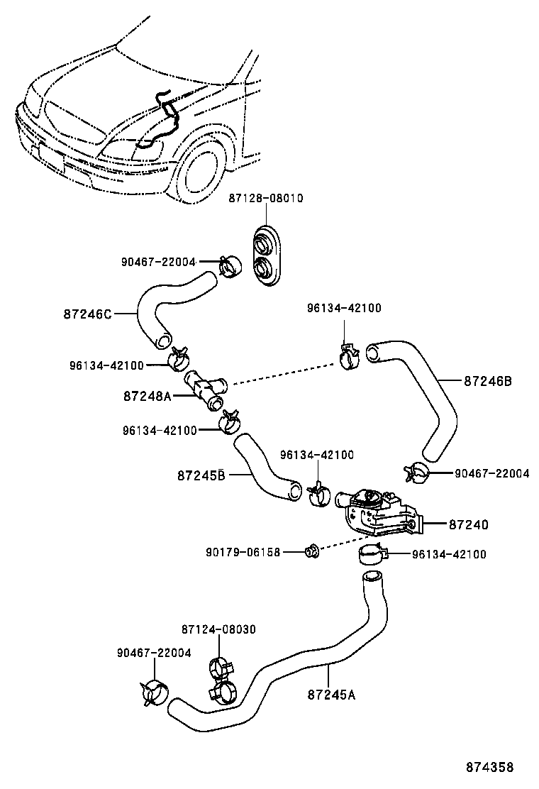 87246-08110 HOSE, REAR HEATER WATER OUTLET, E (TO ENGINE) product image