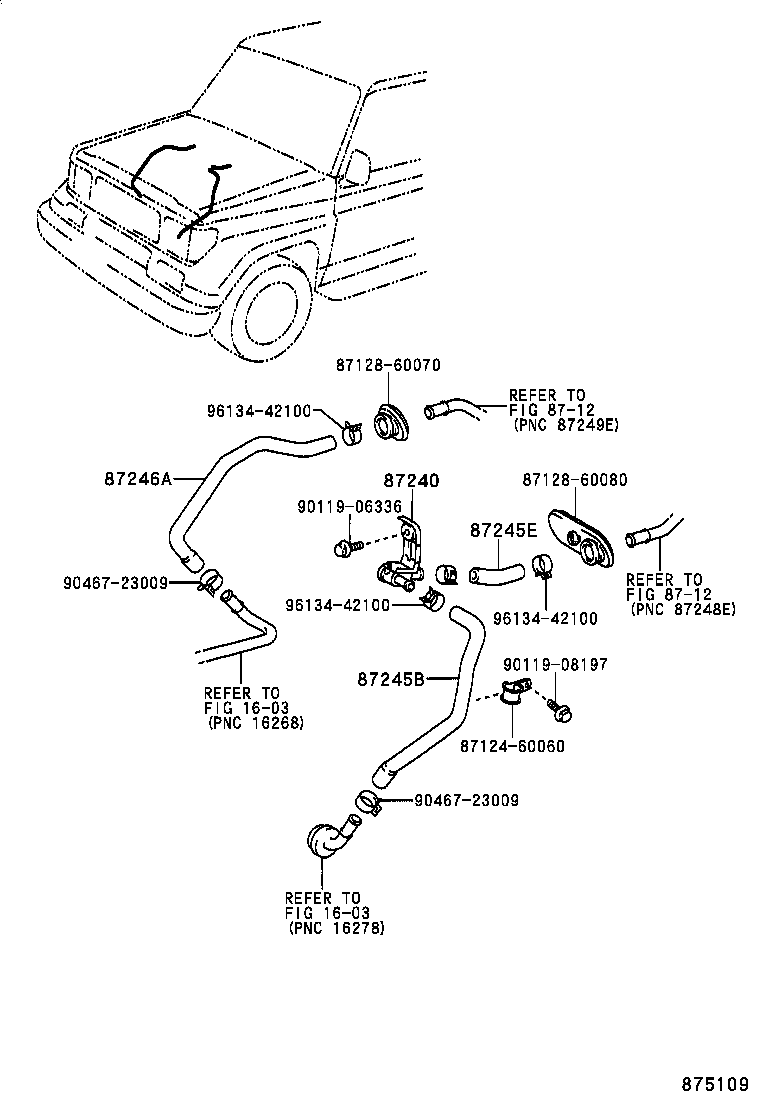 87245-60440 HOSE, REAR HEATER WATER OUTLET, E (TO ENGINE) product image