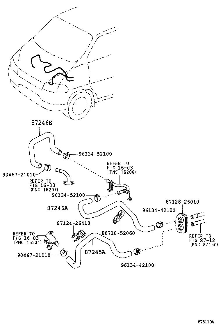 87245-26250 HOSE, REAR HEATER WATER OUTLET, E (TO ENGINE) product image