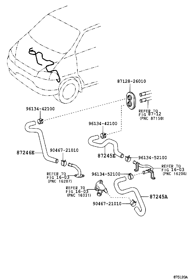 87245-26250 HOSE, REAR HEATER WATER OUTLET, E (TO ENGINE) product image